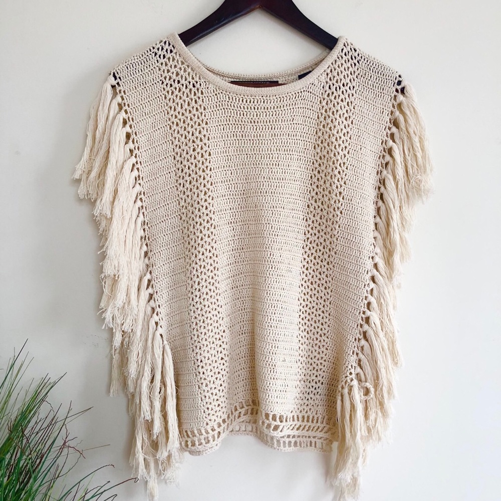 Maison Scotch boho fringe knit poncho